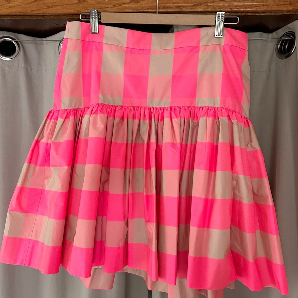 J. Crew neon pink buffalo plaid mermaid trumpet flare skirt
